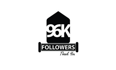 96K, 96.000 Follower Thank you. Sign Ribbon All Black space vector illustration on White background - Vector