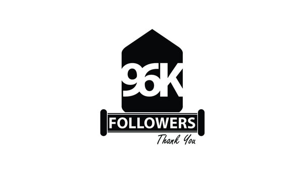 96K, 96.000 Follower Thank you. Sign Ribbon All Black space vector illustration on White background - Vector