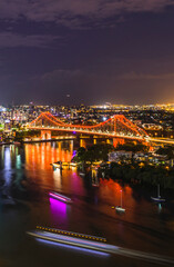 Fototapeta na wymiar Story Bridge lit up after dark, Brisbane, Australia.