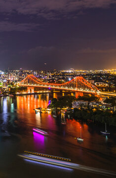 Story Bridge lit up after dark, Brisbane, Australia.