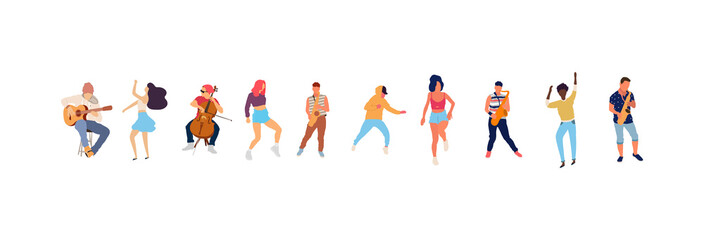 Dancing people vector isolated illustration. Musicians flat illustration