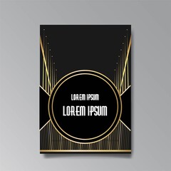 Art Deco page template, retro  style for web and print, city and the lights pattern with golden lines.