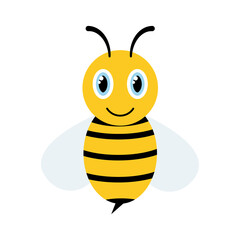 Cartoon yellow and black bee on a white background. Cute happy bee isolated.