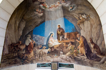 Bethlehem, Israel - January 28, 2020: Interior of Chapel of the Shepherd's Field is a Roman...