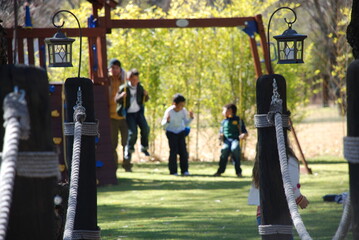 group of people walking in the park