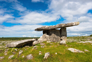 Poulnabrone dolmen is an unusually large dolmen or portal tomb located in the Burren, County Clare,...