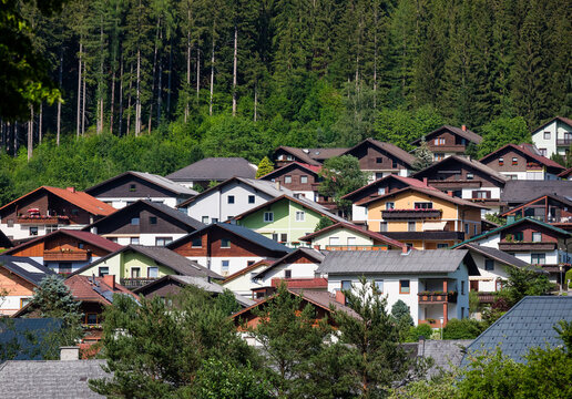 Mixnitz, Austria: view of typical Austrian village houses on a hill