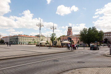 Czestochowa, Poland, June 23, 2020: Buildings with a visible town hall in the city center