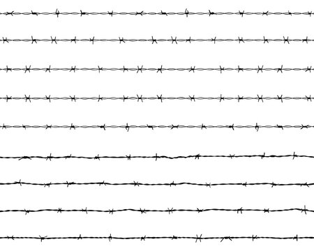 Black silhouette of the barbed wire on a white background
