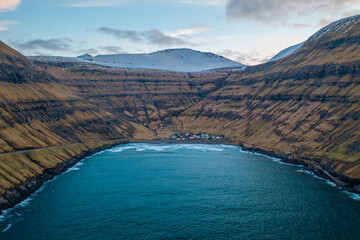 Faroe Islands aerial view with drone in daylight