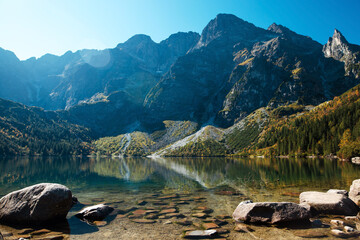Amazing view of Morskie Oko lake and rocky mountains © WellStock