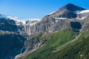 Melting glacier seen from Oldevatnet Lake in Norway.