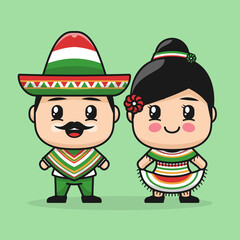 mexican couple wear traditional costume. character design vector illustration