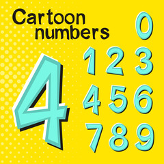 Set of numbers in pop art style. Cartoon figures for design, posters, banners, advertising posters, alphabet, children's books. Vector illustration.