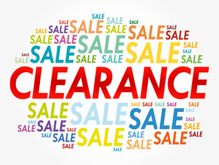 Clearance sale word cloud collage, business concept background