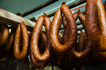 Sausage on the counter for the smokehouse