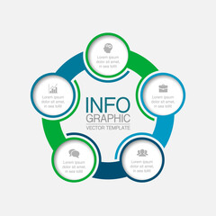 Vector infographic template, circle with 5 steps or options. Data presentation, business concept design for web, brochure, diagram.