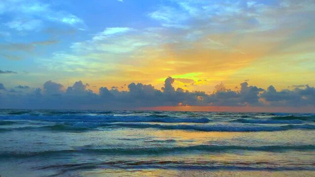 Beautiful Rainbow Sky Peaceful Sunset Beach Waves
