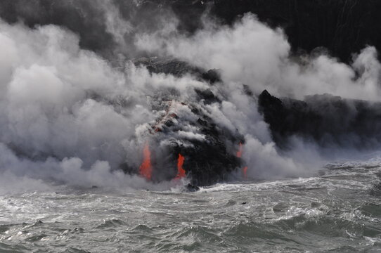 Kilauea volcanic flow meets the sea