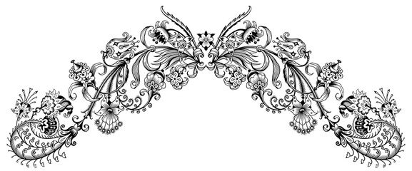 Floral illustration. Engraved nature elements