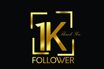 1K, 1000 Follower Thank you Luxury Black Gold Cubicle style for internet, website, social media - Vector