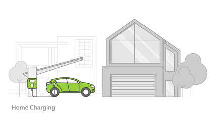 Electric car charging at home concept.