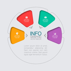 Vector infographic template, circle with 4 steps or options. Data presentation, business concept design for web, brochure, diagram.