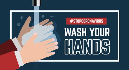 Wash your hand. flat illustration on blue background