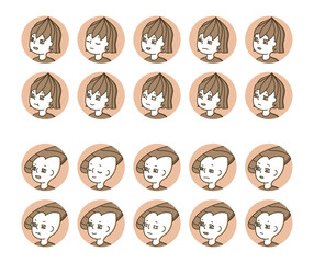 二人の人物横顔アイコン（茶色）　表情バリエーション 29