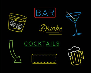 Neon Bar and Cocktail Vectors