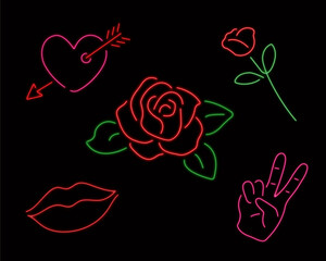 Neon Floral Love Icons