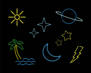 Neon Weather Space Icon Signs
