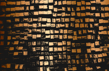 Distressed overlay texture of golden rusted peeled metal. grunge background.
