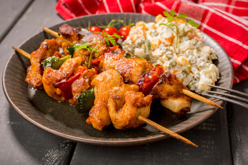 Kebab - grilled meat and vegetables salad.