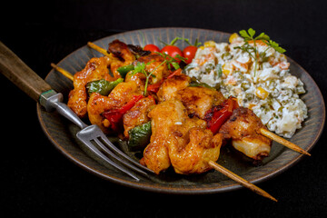 Kebab - grilled meat and vegetables salad.