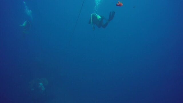 Descending to a ship wreck in Truk Lagoon