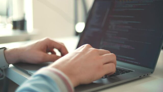 Working on tablet computer, Extreme close-up human hands. Using internet in web office. Coding. Touch typing pointing cloud data social network media or virus. businessman type on laptop keyboard.