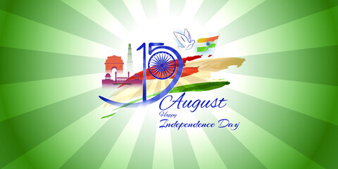 VECTOR ILLUSTRATION OF GREETING, BANNER & FLYER FOR INDIAN INDEPENDENCE DAY 15 AUGUST, PATRIOTIC BACKGROUND CONCEPT 