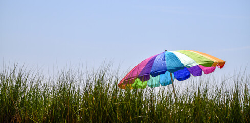 colorful beach umbrella on a summer day