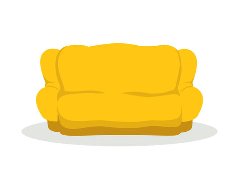 Yellow Couch Isolated On White Background. Colorful Cartoon Illustration Vector. Can Be Used For Interior Design. 