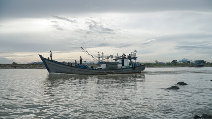 Fishermen go out to sea in the morning in Banda Aceh, Indonesia