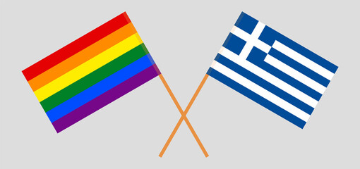 Crossed flags of LGBT and Greece