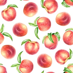 Wallpaper murals Watercolor fruits Seamless pattern with watercolor peach fruits and leaves