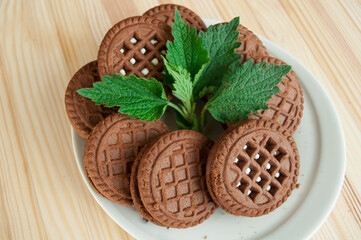 chocolate chip cookies on a wooden background