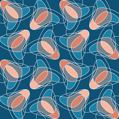 Vector abstract tulips seamless pattern. Regularly repeating shapes of flowers highlighted with white line structure in retro style. Great for wallpaper, interior prints and fashion fabrics.