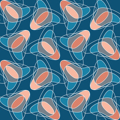 Vector abstract tulips seamless pattern. Regularly repeating shapes of flowers highlighted with white line structure in retro style. Great for wallpaper, interior prints and fashion fabrics.