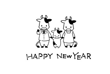 2021年年賀状素材シンプルで可愛い牛のイラスト