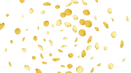 Cash fly, drop or coins rain on black isolated background.