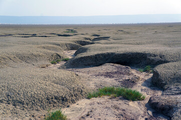 Dry river bed amid an arid landscape in the environs of Abbé Lake in Djibouti  