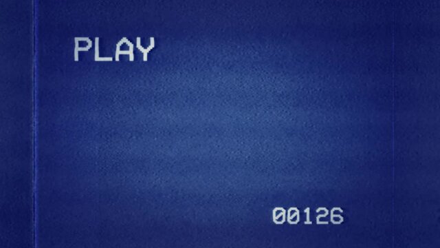 Playing a bad, damaged, blank VHS tape: a blue screen with the text PLAY and a simple timer starting from zero. Use it as a vintage background retro element for your clips.
